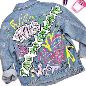 Topshop Moto Graffiti Denim Jacket